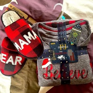 Holiday Slippers Buffalo Print Mama Bear NWT
